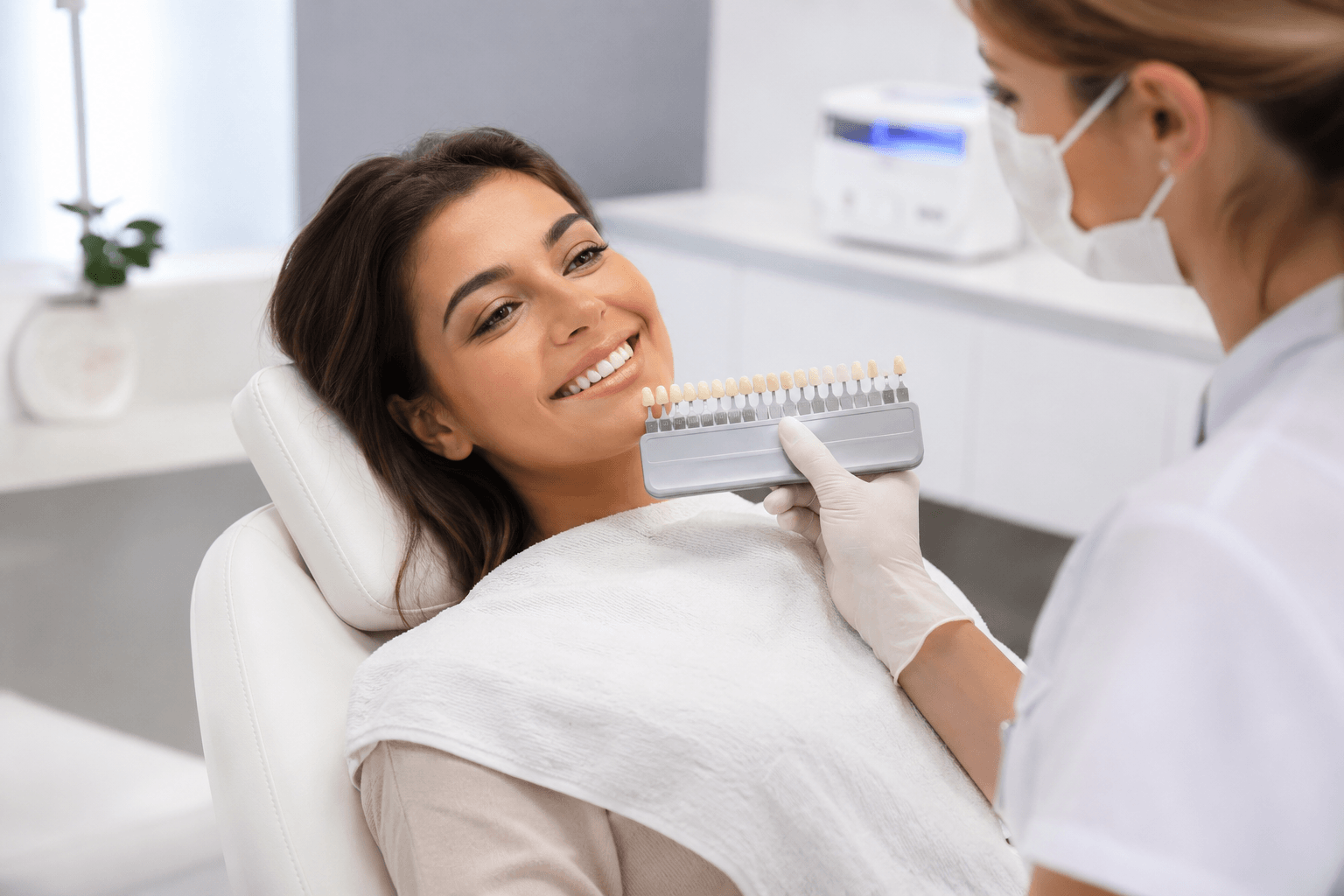 Professional teeth whitening treatment preparation showing peroxide-free gel and safe application methods for sensitive teeth